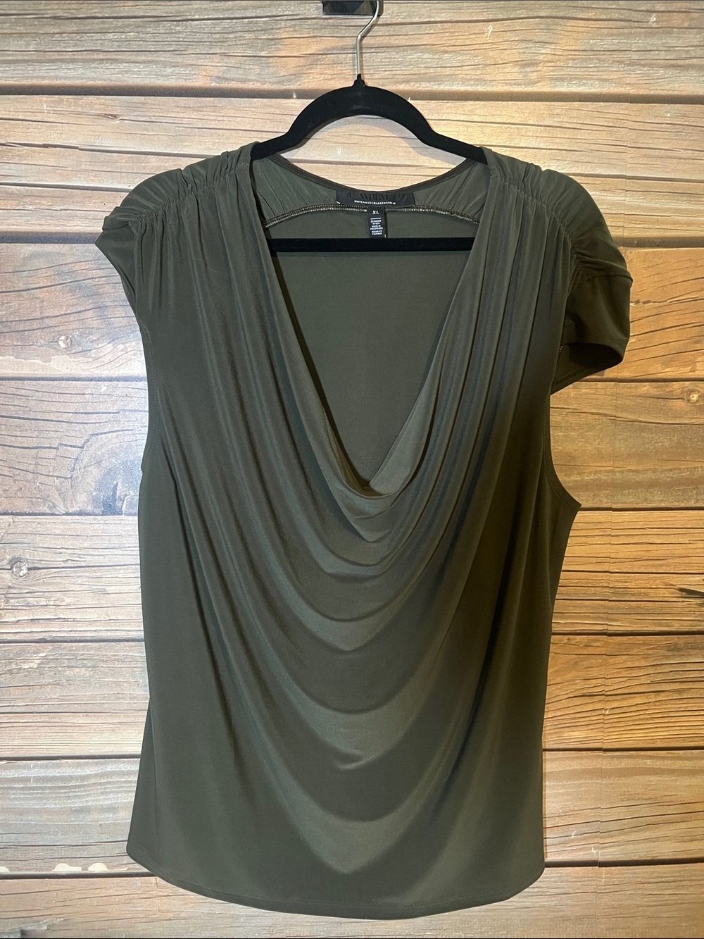 White House Black Market Olive Draped Cowl Neck Cap Sleeve Top NWOT